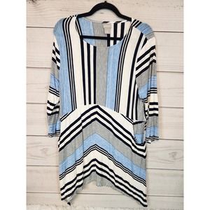 Chico's Womens Multicolor Striped Long Sleeve Asymmetric Hem Tunic Blouse Size L